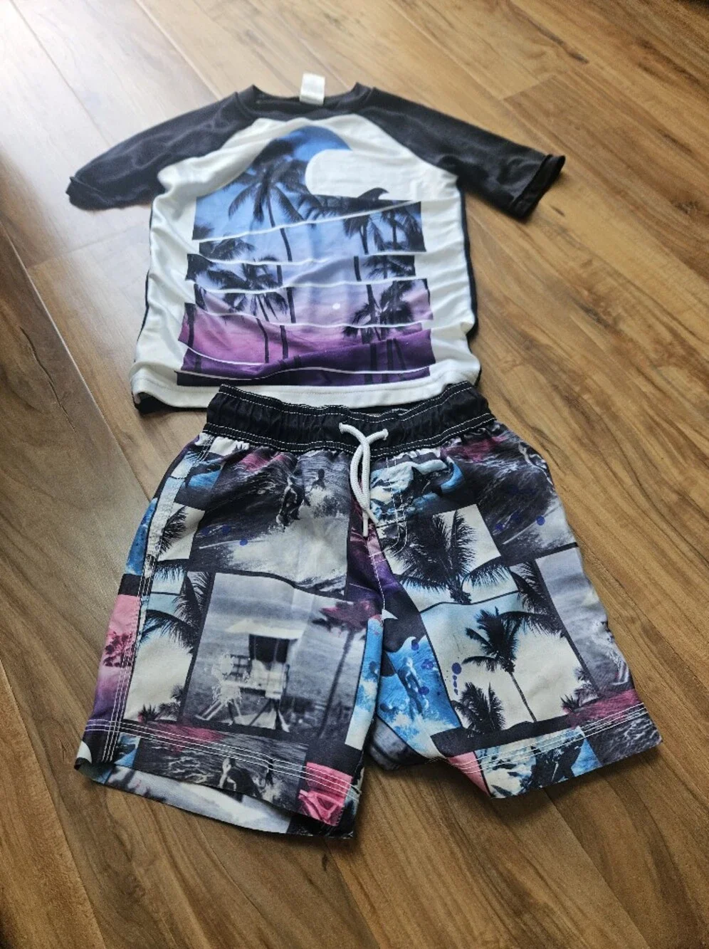 Boys Gymboree Tropical Palm Print Swim Set - Blue, Purple, Black 4t Xs